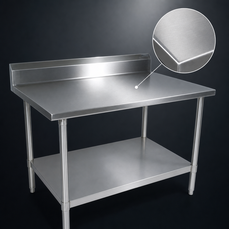 Product image #3 for John Boos Stallion 72-Inch x 30-Inch 14-Gauge Stainless Steel Top Work Table with 5-Inch Backsplash and Galvanized Base