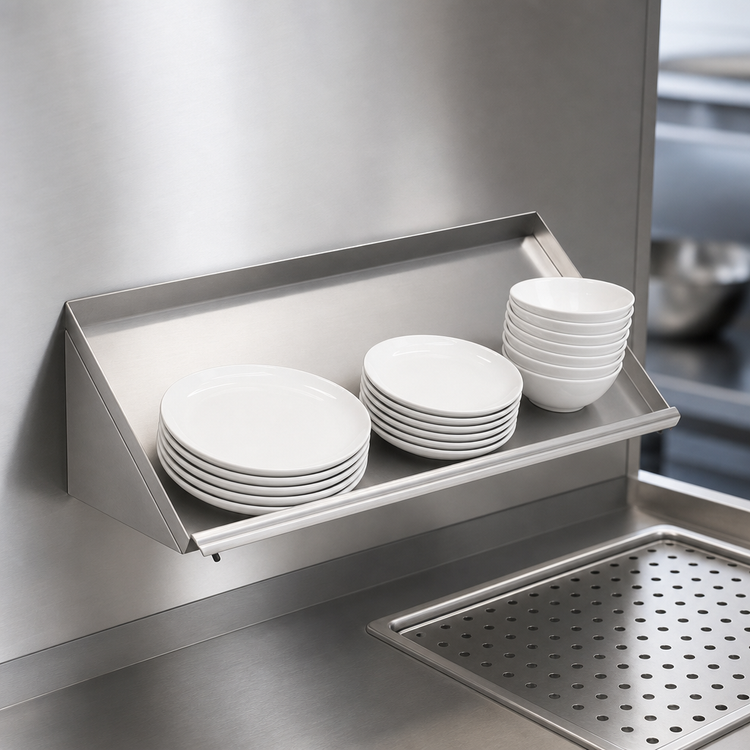 Product image #3 for Eagle Group BlendPort® 42-Inch Slanted Solid Wall-Mount Rack Shelf with Drip Tube, Stainless Steel