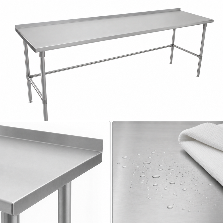 Product image #3 for John Boos Stallion 144" x 24" Stainless Steel Work Table with 1-1/2" Rear Up-Turn and Safety Edge