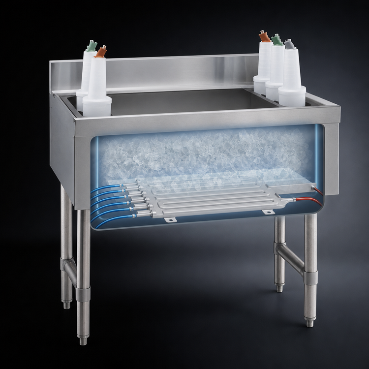 Product image #3 for Advance Tabco Underbar Basics 36-Inch Stainless Steel Cocktail Unit with 12-Inch Deep Ice Bin and 7-Circuit Cold Plate