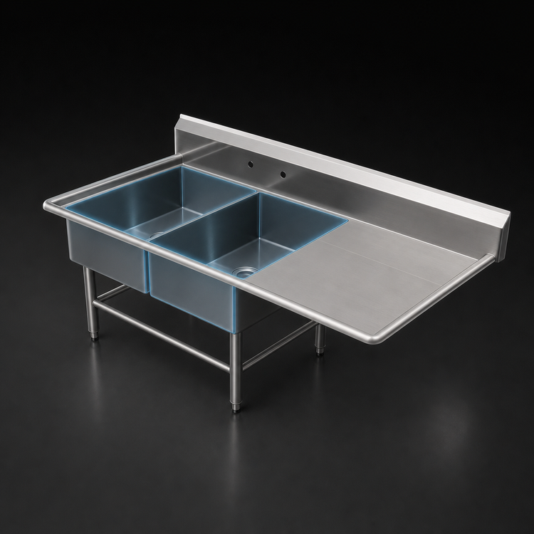 Product image #3 for John Boos Pro-Bowl 2-Compartment Stainless Steel Sink with Right Drainboard and 10-Inch Backsplash