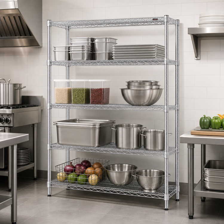 Product image #3 for Eagle Group 42-Inch W x 18-Inch D x 63-Inch H 4-Tier Wire Starter Shelving Unit, Stainless Steel Finish