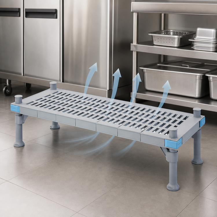 Product image #3 for Quantum Millenia Vented-Top Polymer Dunnage Rack, 36 x 18 x 14 Inches, Gray