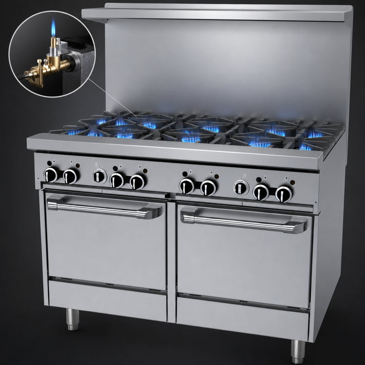 Product image #3 for Garland GF Starfire Pro 48-Inch Gas Restaurant Range with 8 Open Burners and 2 Space-Saver Ovens