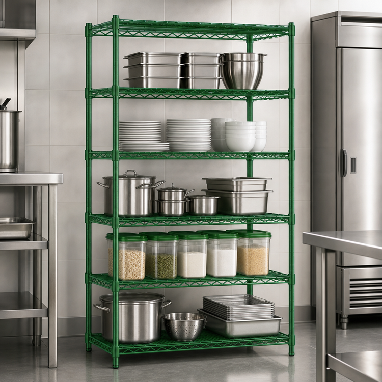 Product image #3 for Heavy Duty 5-Tier Stationary Green Epoxy Wire Shelving Unit, 24 x 18 x 84 Inches