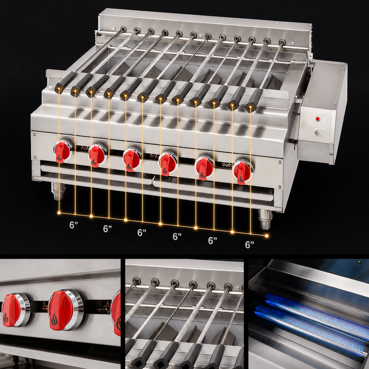 Product image #3 for American Range 54-Inch Countertop Gas Rotisserie Kebob Broiler with 18-Skewer Capacity