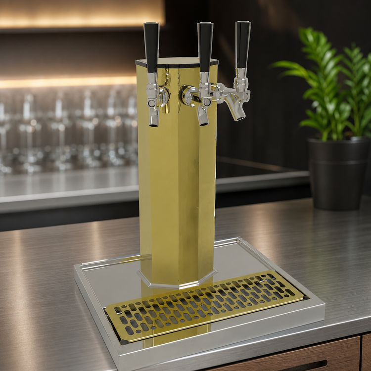 Product image #3 for Glastender Countertop 3-Faucet Glycol-Cooled Column Draft Dispensing Tower, Polished Brass Finish