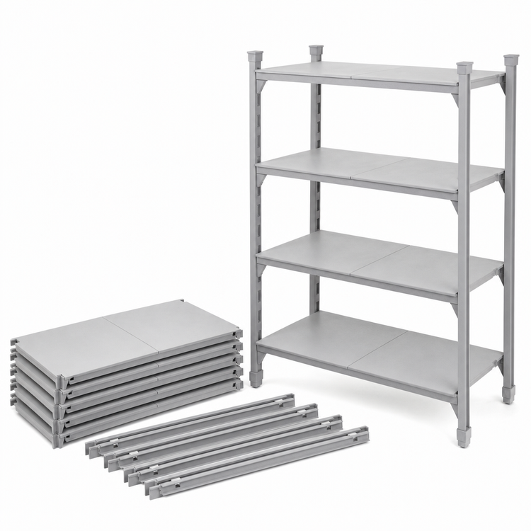 Product image #4 for Cambro Camshelving Premium 21" x 60" 4-Shelf Solid Shelf Kit, Speckled Gray