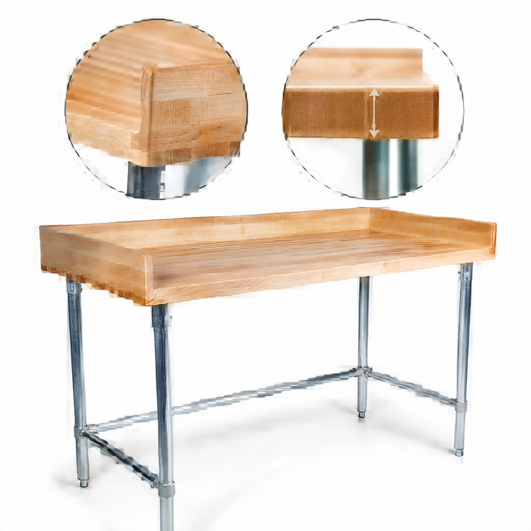 Product image #3 for BK Resources 96 Inch x 36 Inch Hard Maple Bakers Table with Galvanized Open Base
