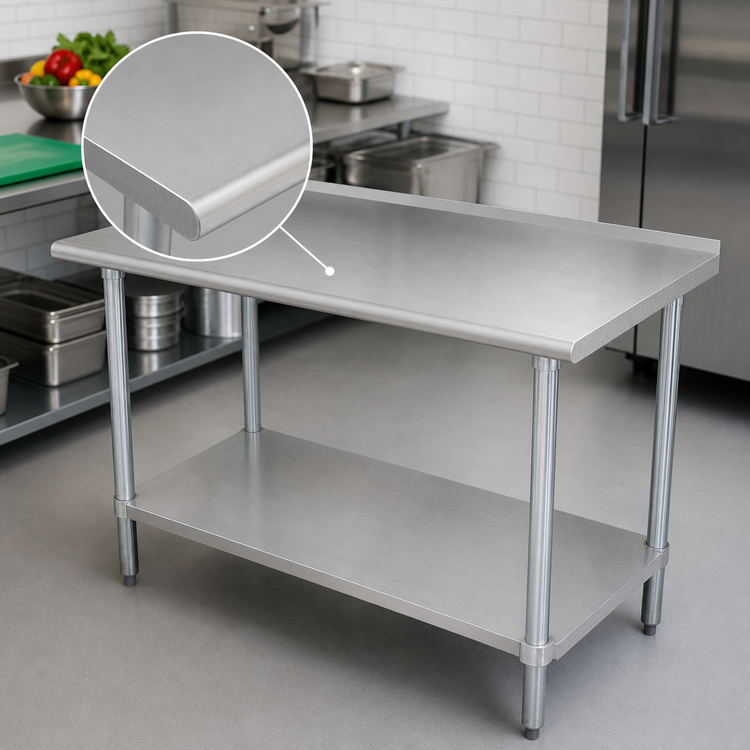 Product image #3 for Advance Tabco 60" x 36" Stainless Steel Work Table with 1-1/2" Rear Up-Turn and Adjustable Undershelf