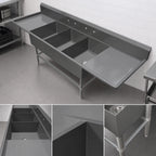 Thumbnail image #3 for John Boos Pro-Bowl 3PB3024-2D30 3-Compartment Stainless Steel Sink with Dual Drainboards, 12-Inch Deep Bowls