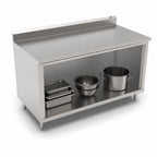 Thumbnail image #3 for John Boos 4CO4R5-3684 84 x 36 Inch Stainless Steel Work Table with Open Front Cabinet Base, 14 Gauge 300 Series Top and 5 Inch Backsplash