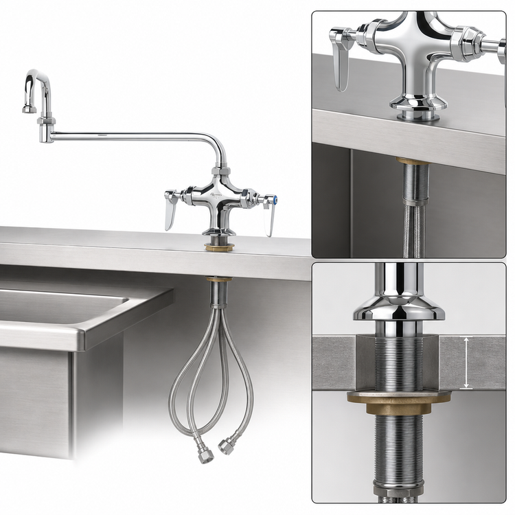 Product image #3 for Single-Hole Double Pantry Deck-Mount Mixing Faucet with 15-Inch Double-Joint Swing Nozzle