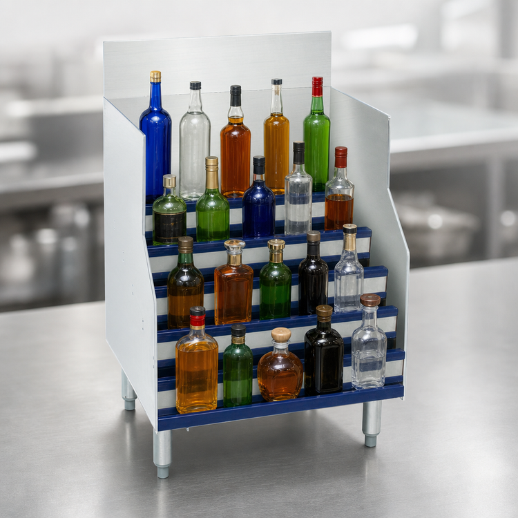 Product image #3 for Advance Tabco Prestige 30-Inch Freestanding Stainless Steel 5-Step Liquor Bottle Display Unit
