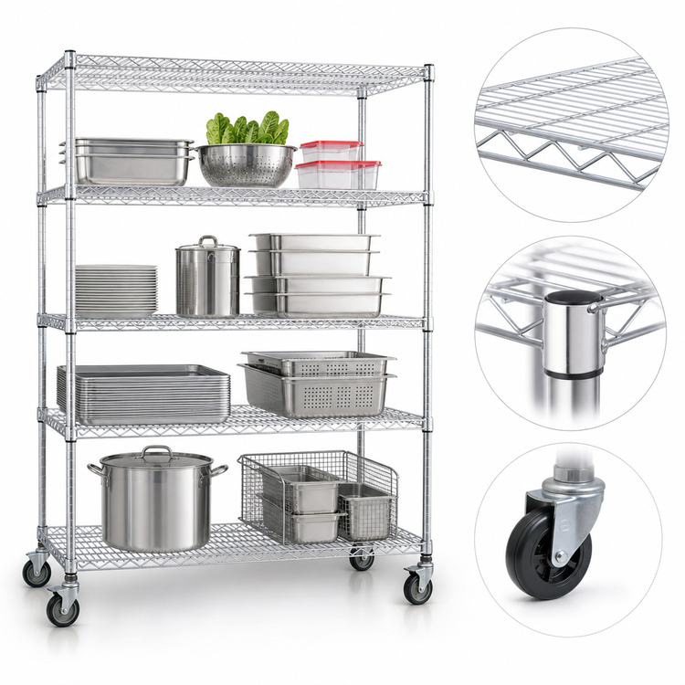 Product image #3 for EAGLEbrite 4-Tier Wire Dolly Truck Shelving Unit, 60 x 24 Inches, 69-Inch High, Zinc Finish, Poly Swivel Casters