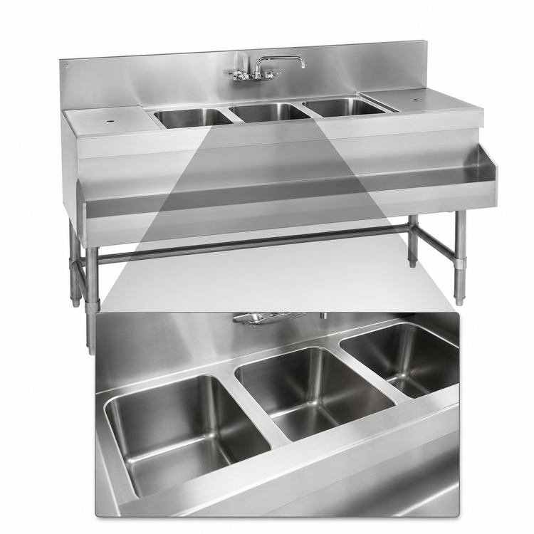 Product image #3 for Eagle Spec-Bar 3-Compartment Underbar Sink Unit with Right Drainboard, 66W x 19D x 37H