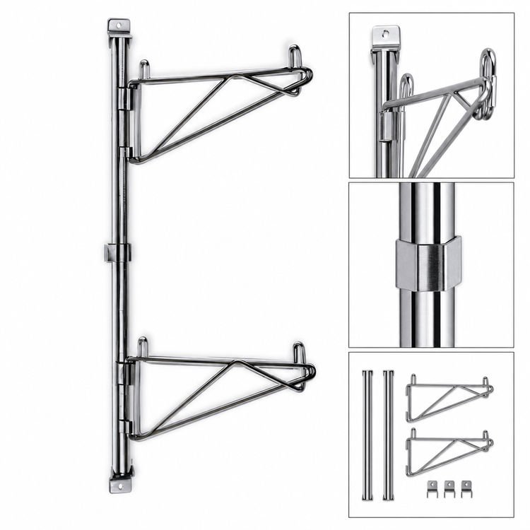 Product image #3 for Eagle Adjustable Post Wire Wall Mount Prepackaged End Unit Kit for 14-Inch Shelves, 33-Inch Posts, Chrome
