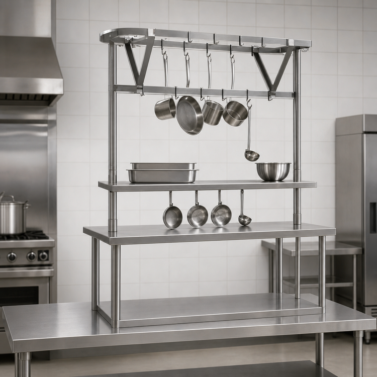 Product image #3 for Eagle Group TM60PR Table-Mounted Triple-Bar Stainless Steel Pot Rack for 60-Inch Tables