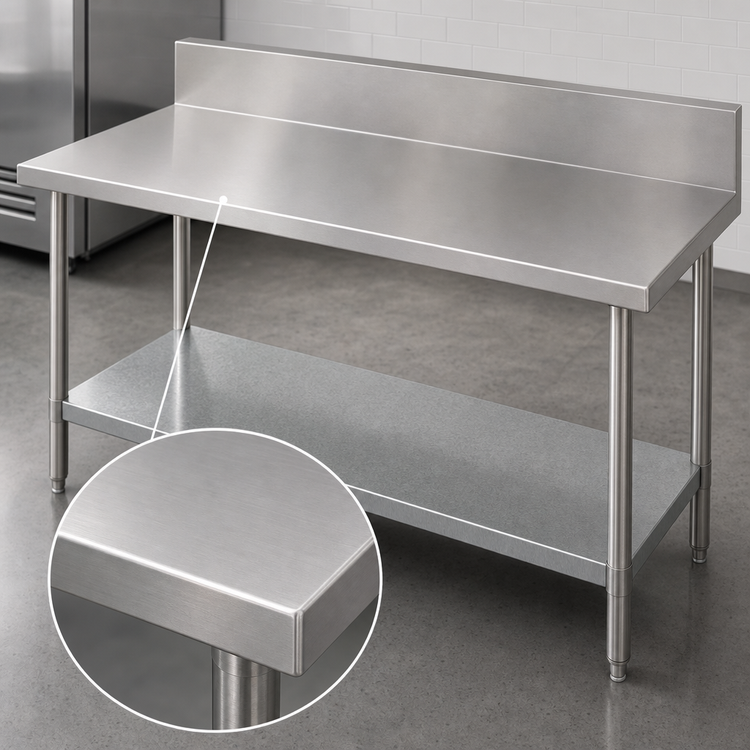 Product image #3 for Advance Tabco 84" x 24" 14-Gauge 304 Stainless Steel Work Table with 10" Backsplash and Galvanized Undershelf