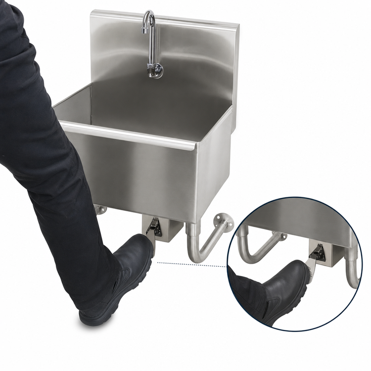 Product image #3 for Advance Tabco One-Station Wall-Mounted Knee-Operated Service Sink with 22 x 16 x 8-Inch Bowl, 304 Stainless Steel