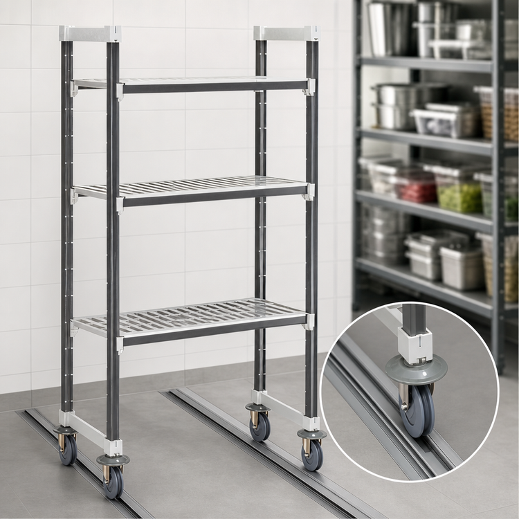 Product image #3 for Cambro Camshelving Elements XTRA High Density Mobile Starter Unit, 18 x 36 x 70-1/4 Inches, 4-Shelf Vented, Speckled Gray