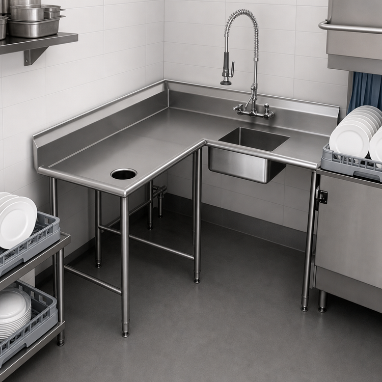 Product image #3 for Eagle Group Corner Soiled Dishtable with Pre-Rinse Sink, 84-Inch Machine-to-Corner, Left-to-Right, 304 Stainless Steel