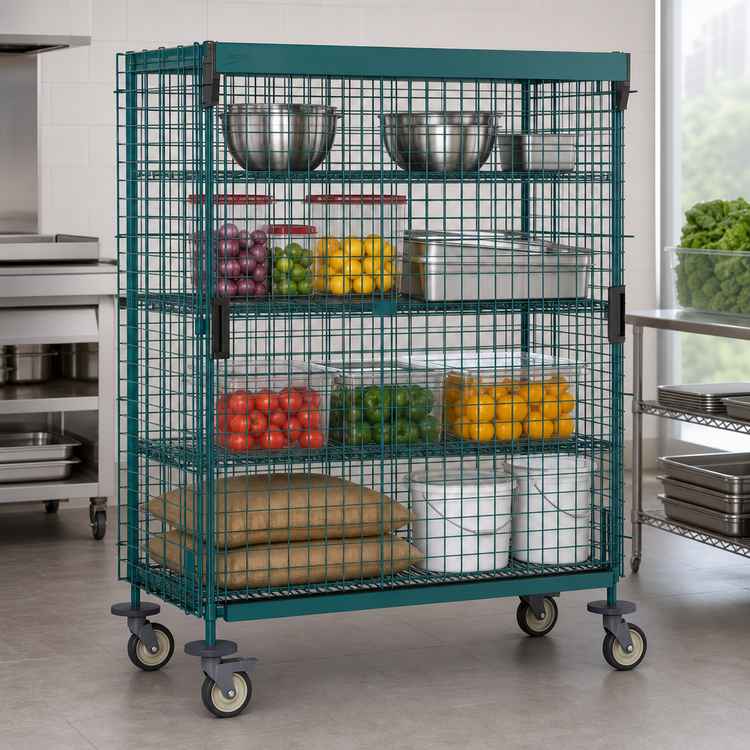 Product image #3 for MetroMax Mobile Wire Security Cage with Sliding Doors, 64-3/4 W x 29-1/16 D x 67-13/16 H, 24 x 60 Shelf