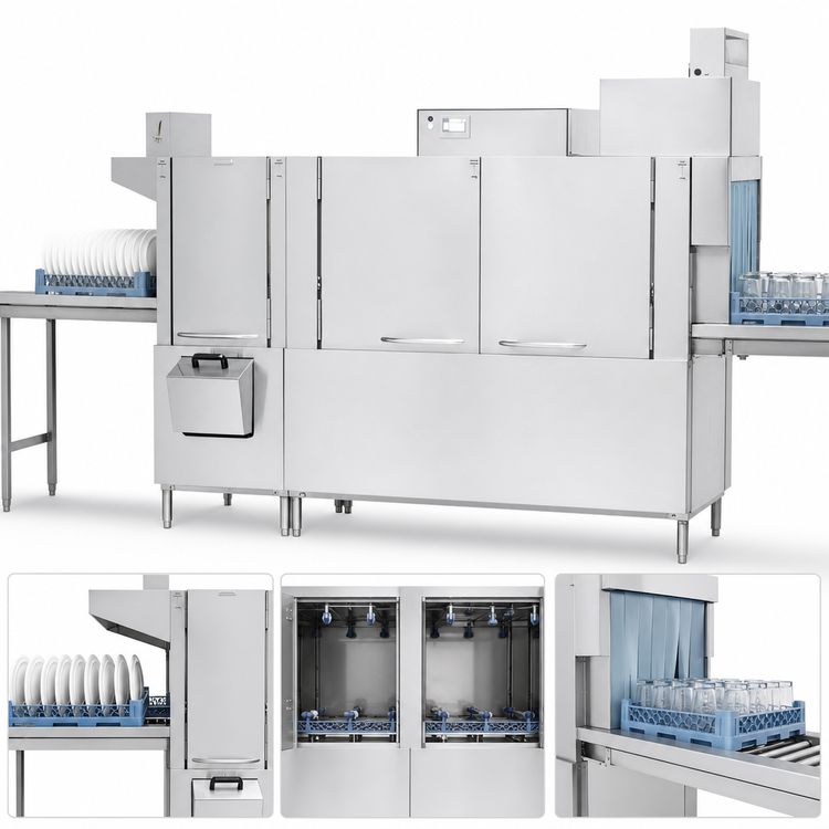 Product image #3 for Champion 86 PRO-FF High-Temperature Steam Two-Tank Front-Feed Rack Conveyor Dishwasher with 22-Inch Prewash