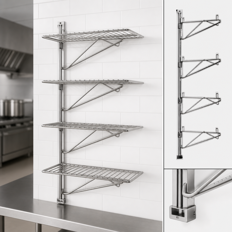 Product image #3 for Eagle Adjustable Post Wire Wall Mount Prepackaged End Unit, 4-Shelf, for 18-Inch Deep Shelves, Stainless Steel