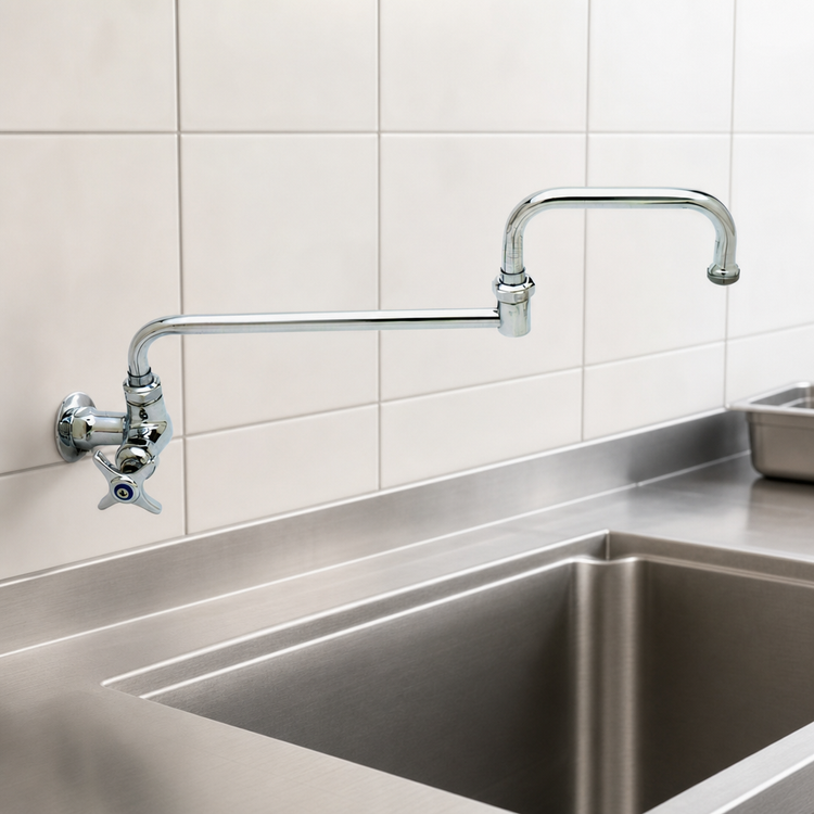 Product image #3 for T&S Brass Single-Temperature Wall-Mounted Pantry Faucet with 12-Inch Double-Joint Swing Nozzle