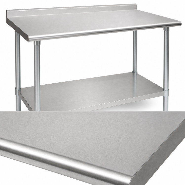 Product image #3 for Eagle Deluxe Series 84"W x 36"D 16-Gauge 300 Series Stainless Steel Work Table with Rear Upturn and Adjustable Galvanized Undershelf