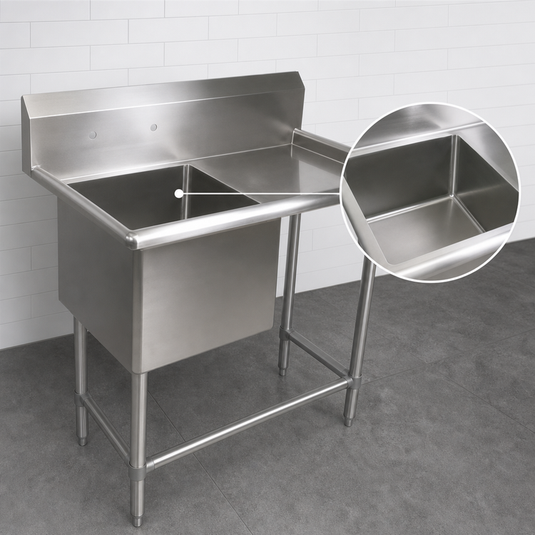 Product image #3 for John Boos Pro-Bowl 1-Compartment Stainless Steel Sink with Right Drainboard and Backsplash