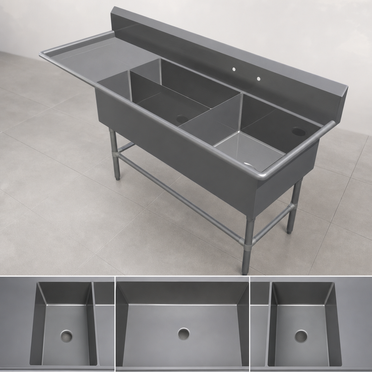 Product image #3 for John Boos Pro-Bowl 3-Compartment Platter Sink with Left Drainboard, 84-3/16-Inch Wide
