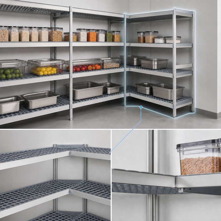 Product image #3 for Fermostock 4-Tier Corner Expansion Add-On Polymer Shelving Unit, 64"W x 14"D x 71"H