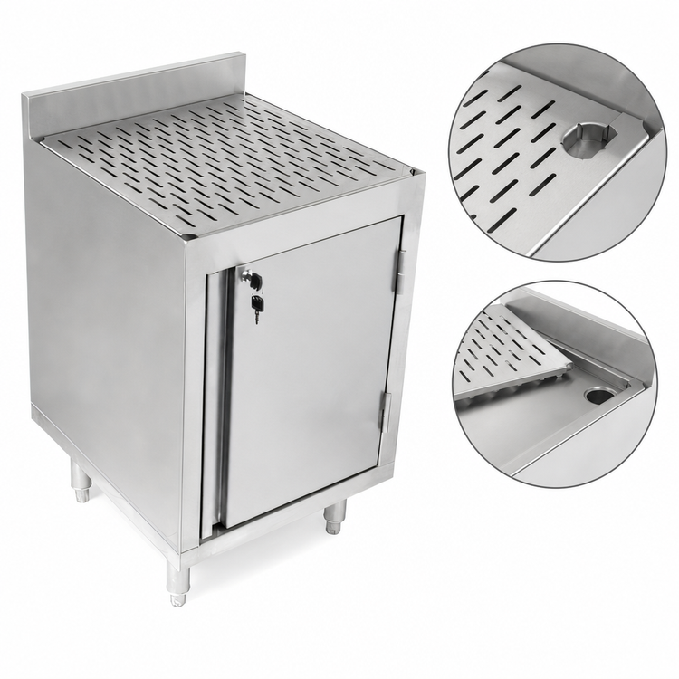 Product image #3 for John Boos Freestanding Underbar Stainless Steel Storage Cabinet with Drainboard and Locking Door, 24 x 21 Inch