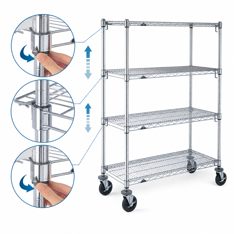 Product image #3 for Metro Super Erecta Super Adjustable Wire Stem Caster Cart, 36 x 18 x 69 Inches, 4-Shelf, Chrome