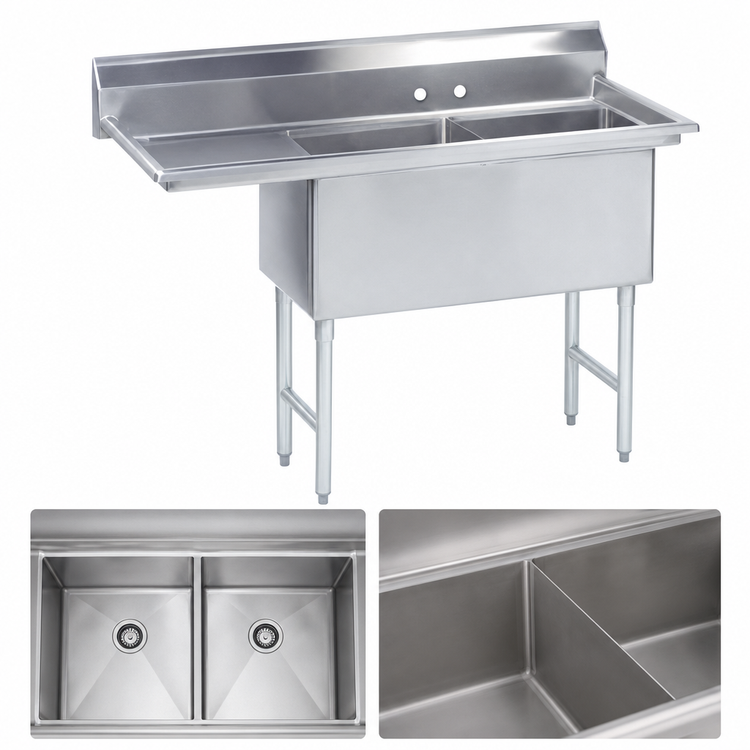 Product image #3 for Advance Tabco Special Value Series 2-Compartment Fabricated Sink with 24-Inch Left Drainboard