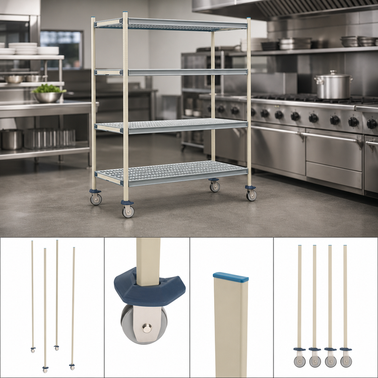Product image #3 for MetroMax Q qwikTRAK Mobile Track Shelving Unit Kit with Casters, Bumpers, and 74-Inch Posts