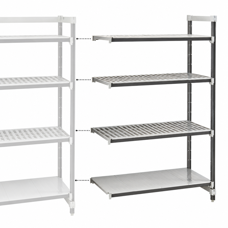 Product image #3 for Cambro Camshelving Elements XTRA Stationary Add-On Polymer Shelving Unit, 72 x 24 x 84 Inches, 4-Tier Vented and Solid
