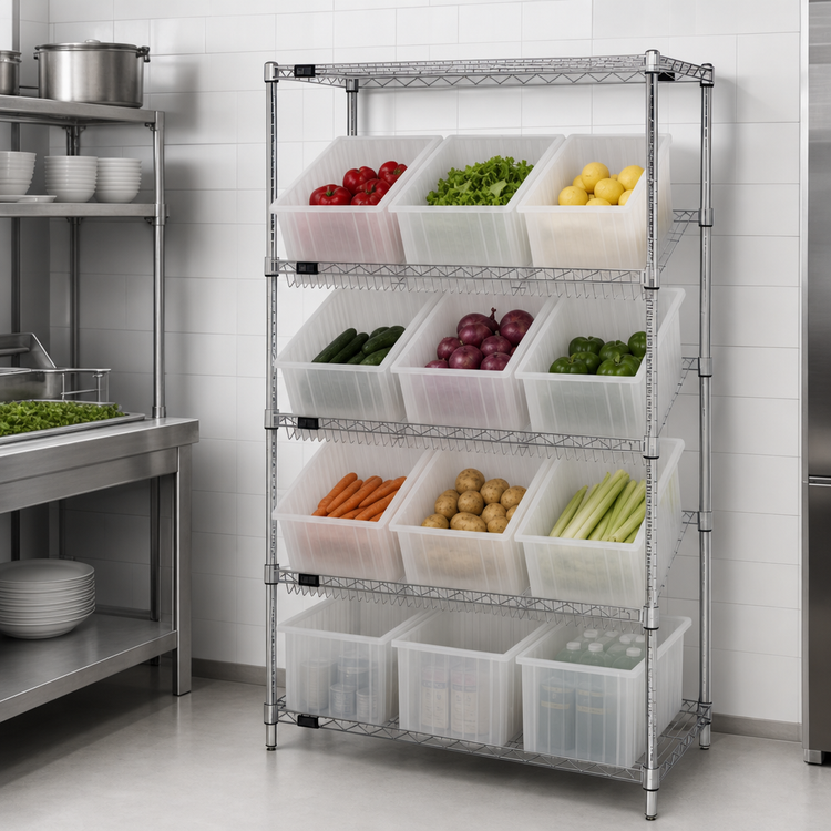 Product image #3 for Quantum Stationary Wire Shelving Bin System with 12 Clear Bins, 36 x 18 x 63 Inches