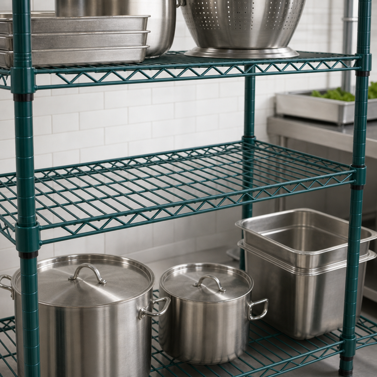 Product image #4 for Advance Tabco Special Value Series Heavy Duty Green Epoxy Coated Wire Shelf, 36 x 21 Inches