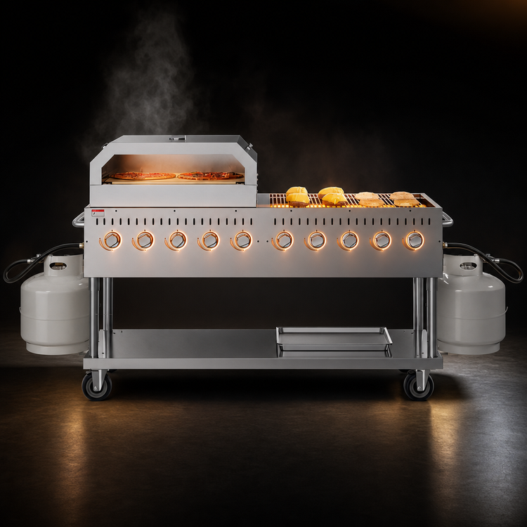 Product image #3 for KoolMore 36-Inch Commercial Outdoor Propane Grill and Pizza Oven Combo, 10-Burner Mobile Stainless Steel Charbroiler