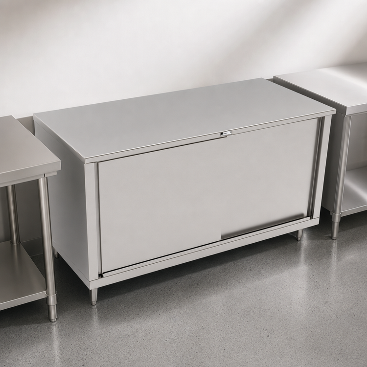 Product image #3 for John Boos 84-Inch x 24-Inch Stainless Steel Enclosed Work Table with Sliding Doors