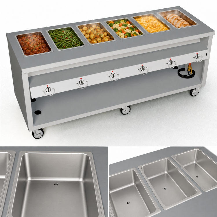 Product image #3 for Thurmaduke TEHF-88PG Mobile 6-Pan Electric Hot Food Unit, 88 Inches Wide
