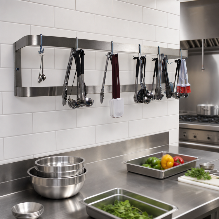 Product image #3 for Advance Tabco 132-Inch Wall-Mounted Stainless Steel Double-Bar Pot Rack