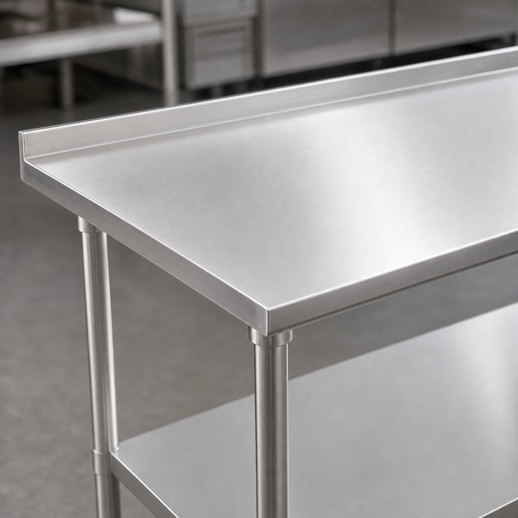 Product image #3 for John Boos Stallion 84" x 24" 14-Gauge Stainless Steel Work Table with 1-1/2" Rear Up-Turn and Adjustable Undershelf