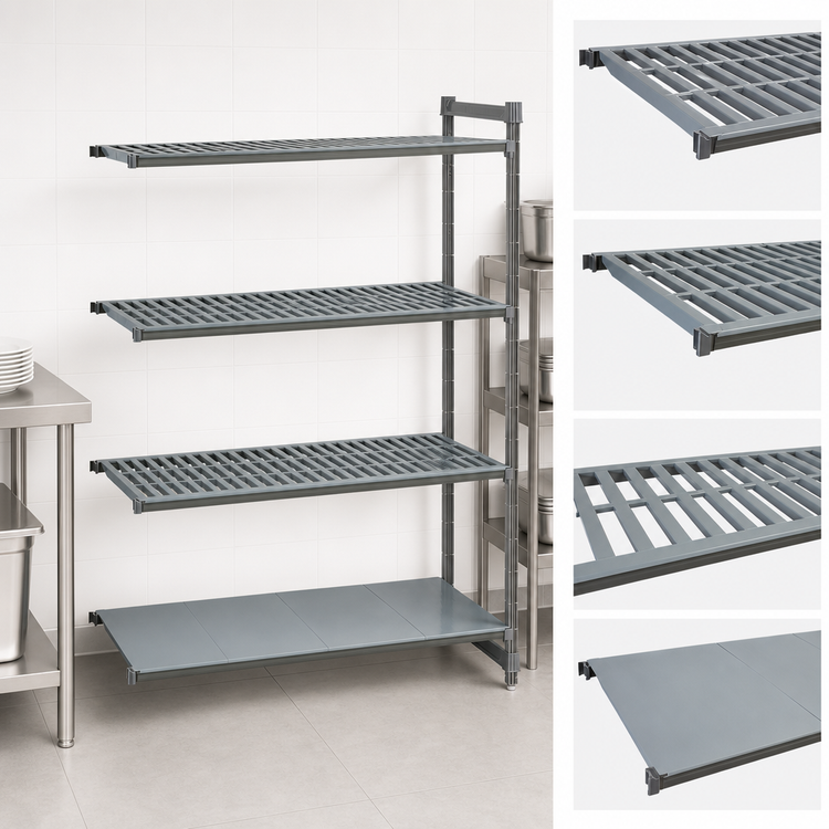 Product image #3 for Cambro Camshelving Basics Plus 18 x 36 x 84-Inch 4-Tier Vented and Solid Add-On Shelving Unit