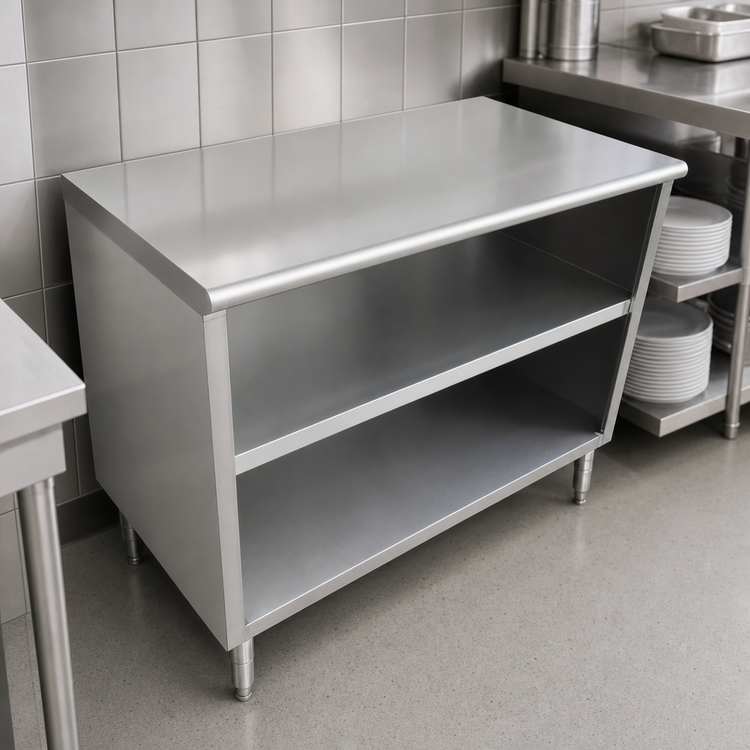 Product image #3 for 48-Inch Stainless Steel Dish Cabinet with Flat Top, Fixed Mid-Shelf, and Adjustable Bullet Feet