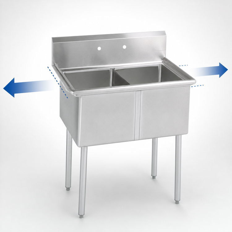 Product image #3 for BK Resources Two-Compartment Stainless Steel Sink, 41-Inch Wide, 18-Inch x 18-Inch Bowls