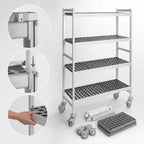 Thumbnail image #3 for Fermod Fermostock 4R52A71M 4-Tier Gray Perforated Mobile Shelving Unit with Removable Polymer Inserts, 52W x 14D x 71H